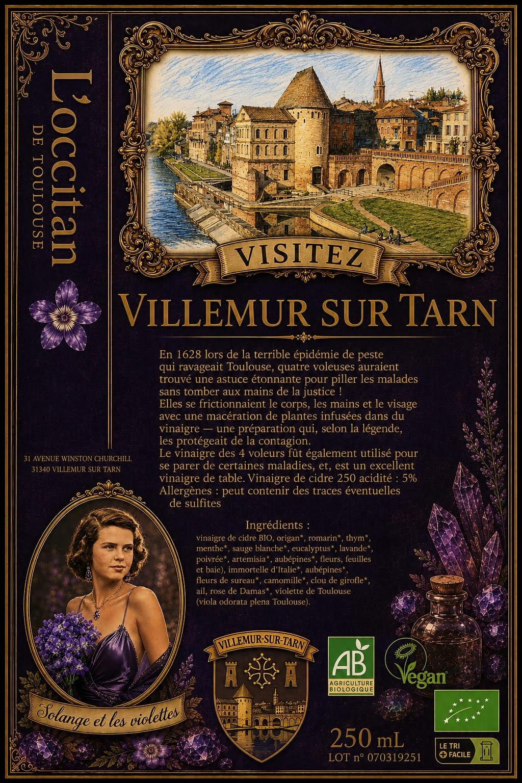 Vinaigre des 4 voleurs bouteille collector de Villemur-sur-Tarn